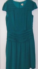 N.W.3 Hobbs Tea Dress rich jade green fit & flare dress silk blend Size 12 vgc