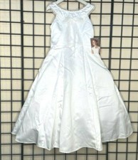 NWT NEW White Satin Isobella  Chloe Pageant/Party/Formal Dress Gown 7Y-Fit 7/8Y
