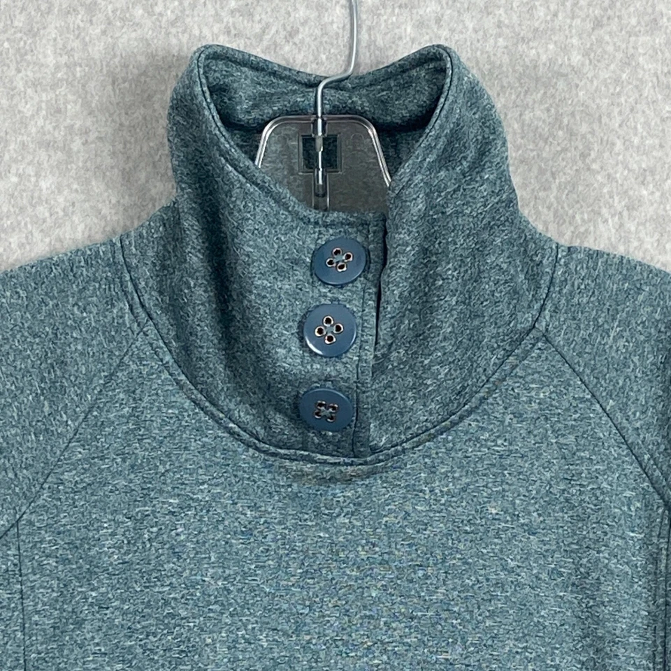 Top pulóver Kavu para mujer cuello embudo medio verde jaspeado bolsillo agujero para el pulgar Foto 2 de 4