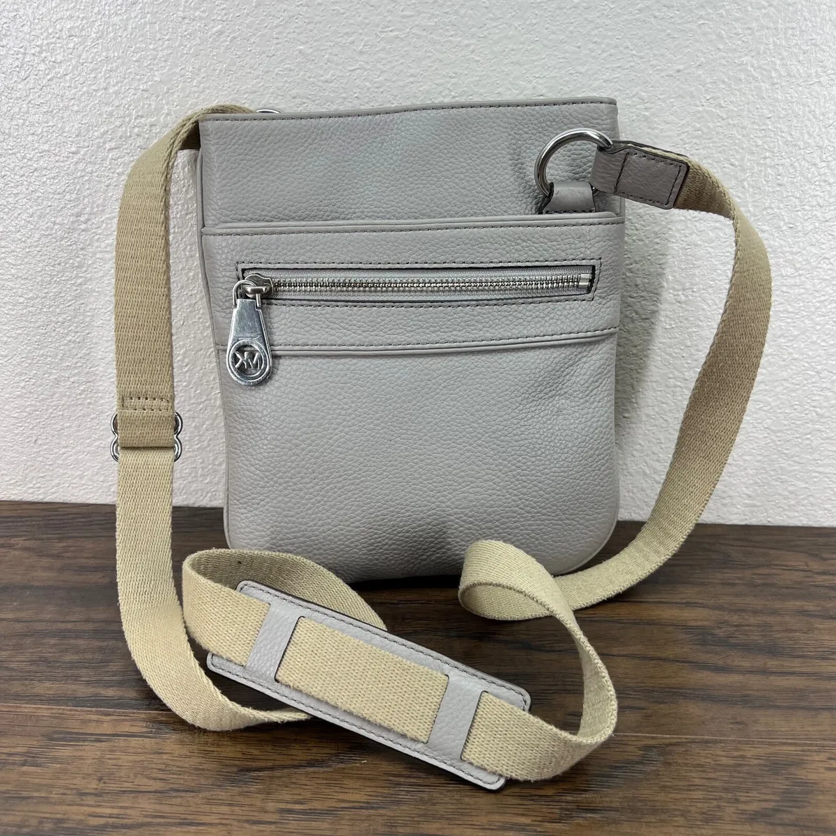 Michael Kors Gray Leather Slim Small Crossbody Side Pack Bag