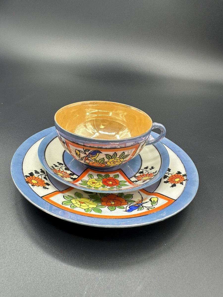 Vintage Lusterware Tea Set Hand Painted Made In Japan Flowers
