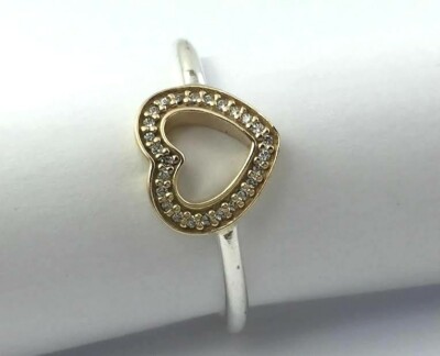Authentic PANDORA Symbol Of Love Silver & Gold Ring 190925CZ-50 Sz