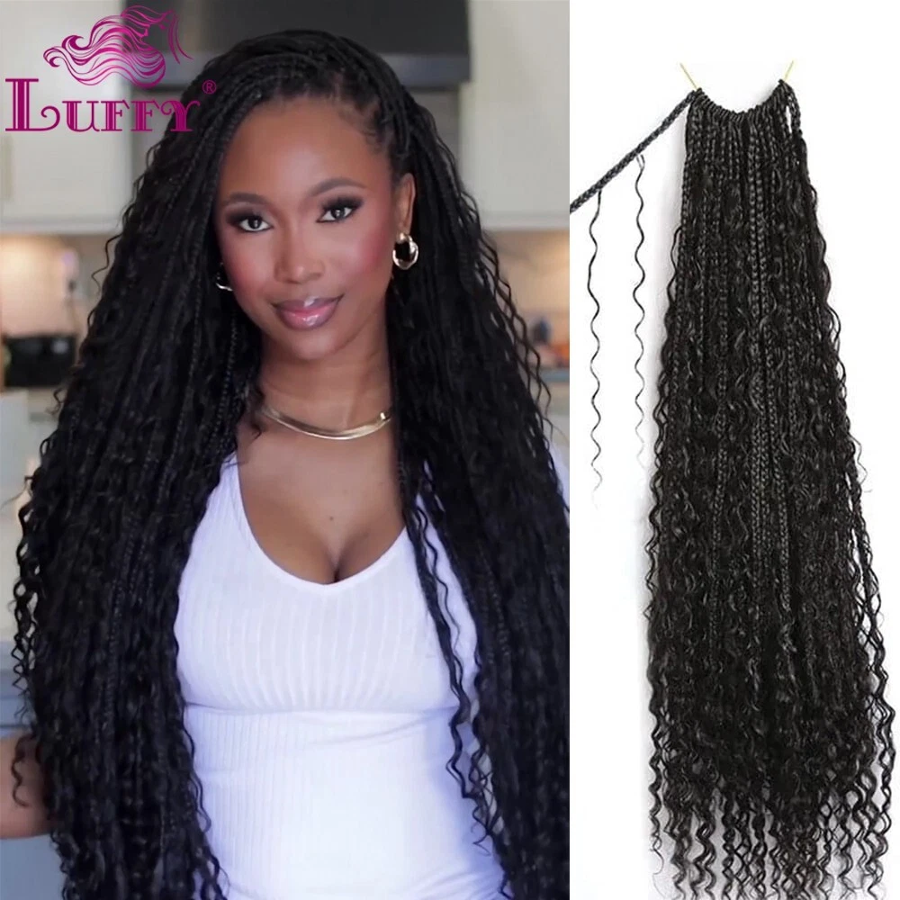 Human Hair With Crochet Box Braids Hair Pre Looped Synthetic