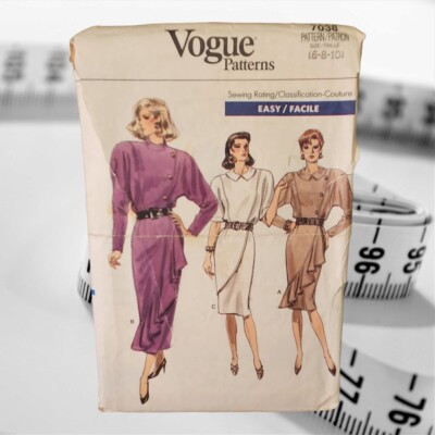 Vogue Patterns 7038 6 8 10 Wrap Look Dress Uncut Vintage 1987