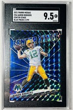 Rare 2021 Aaron Rodgers Panini Mosaic Center Stage C6 Blue Prizm 17/99 SGC 9.5🔥