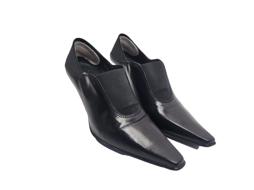 Donald J Pliner Mato Botas de Couro Biqueira Pontiaguda Sapatos Pretos Femininos Tamanho 7M - Imagem 4 de 4