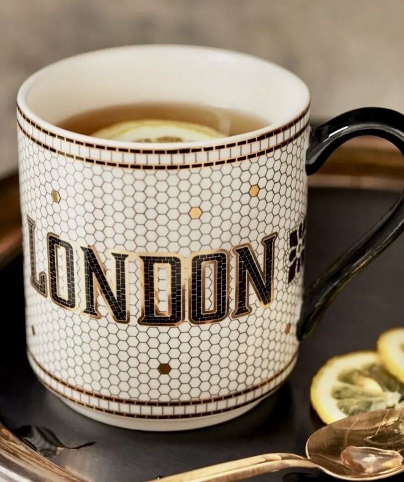 NEW ANTHROPOLOGIE BISTRO TILE LONDON MUG CUP LATTE TEA COFFEE