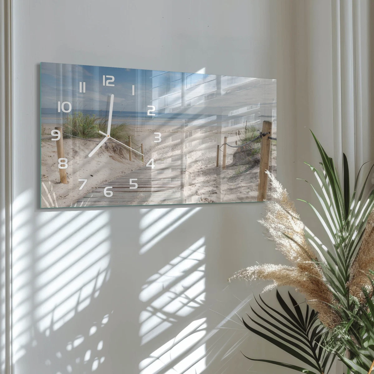 Reloj de Pared Rectangular Horizontal Vidrio Templado Premium Playa 60x30 cm