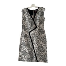 LATTORI Women Black White Zig Zag V Neck Sleeveless Dress (NWT)