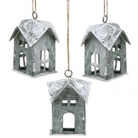 WeihnachtsanhäNger Metall Haus Shabby Chic Weiß 9,5Cm 3 Stk Deko