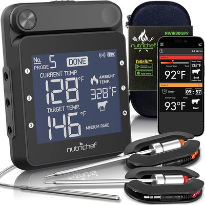 Smart BBQ Thermometer - Rechargeable Dual Probe System with Wifi & Bluetooth for