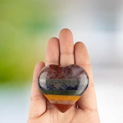 7 Chakra Heart Shape Crystal Palm Stone, Polished Stone, Spiritual Gift