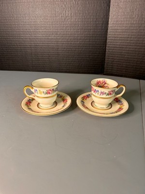 Castleton China  Manor  Demitasse Cup & Saucer Set   Floral Gold Trim   Set of 2