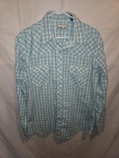 Wrangler Shirt Mens L Blue Plaid Pearl Snap Western Cowboy Rodeo Long Sleeve