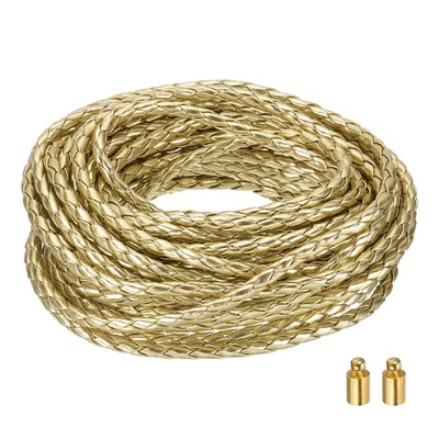Cordons en cuir tressé, bracelet 8,7 yards avec serrure à cordon, diamètre 4 mm, doré - Photo 1/4