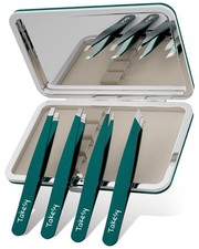 Precision Tweezers for Facial Chin Hair Removal, Slanted Design, Travel Case