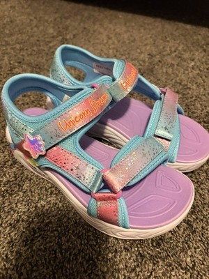 Skechers Magical Collection Unicorn Light Up Sandal Kids Size 3 Aqua Pink Purple