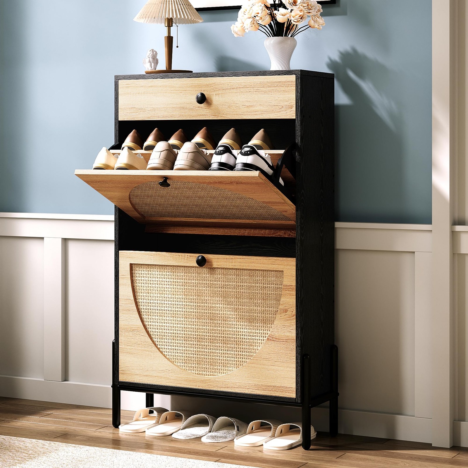 Shoe Cabinet with 2 Flip Drawers for Entryway Storage Free Standing Organizer