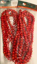 Kurt Adler Wooden Red Beaded Christmas Garland 18ft (2x9ft) New Sealed Holiday