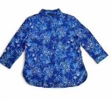 Attention Women’s Blue Floral Sheer Button Dow Long Sleeved Shirt Size Large