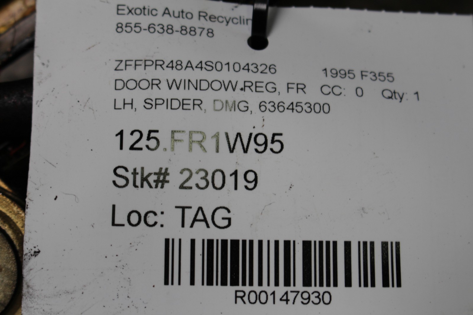 Ferrari F355 LEFT Window regulator P/N 63645300