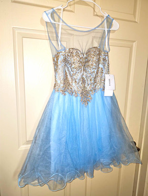 New with Tags BABYONLINE Dress Size S Light Blue with Gold Sequins Sleeveless