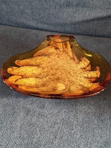 Vtg Large MCM Murano Glass Bowl Coffee Table Credenza Display Dish Amber - Picture 8 of 10