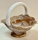 Vintage Imperial Caramel Slag Glass Scalloped Edge Basket Milk Glass Handle