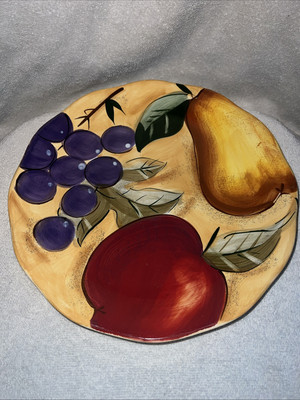 Home Trends Dinnerware 10 3/4  Serving Plate Beige w/Fruit-Bright Colors