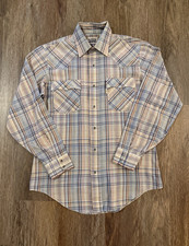 Vintage Levi  s Beige Blue Plaid Pearl Snap Long Sleeve Western Shirt Mens Size M