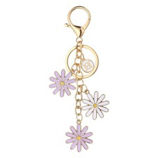 Flower Initial Letter Keychain Daisy Flower Bag Charms Letter-H , White/Purple