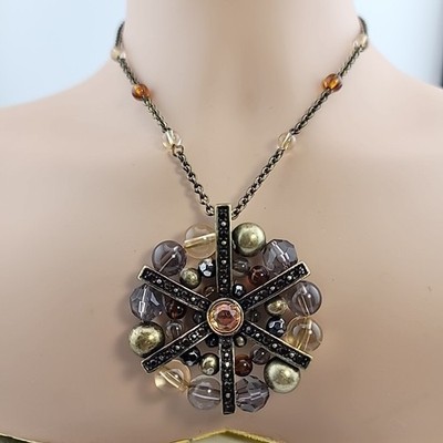 Vtg SAQ Signed Earth Tone Pendant 16.5'' Necklace