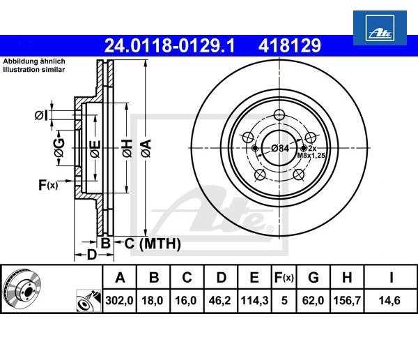 2 St. Bremsscheibe Ate 24.0118-0129.1 FüR Toyota Rav 4 I-image