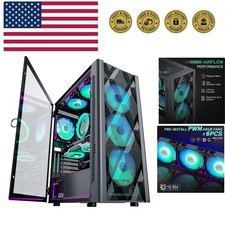 ATX PC Case Pre-Install 6 PWM ARGB Fans, Polygonal Mesh Computer Gaming Case,...