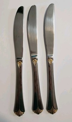 Set of 3 Wallace ST REGIS GOLD Accent Stainless 18/8 Dinner Knife Flatware