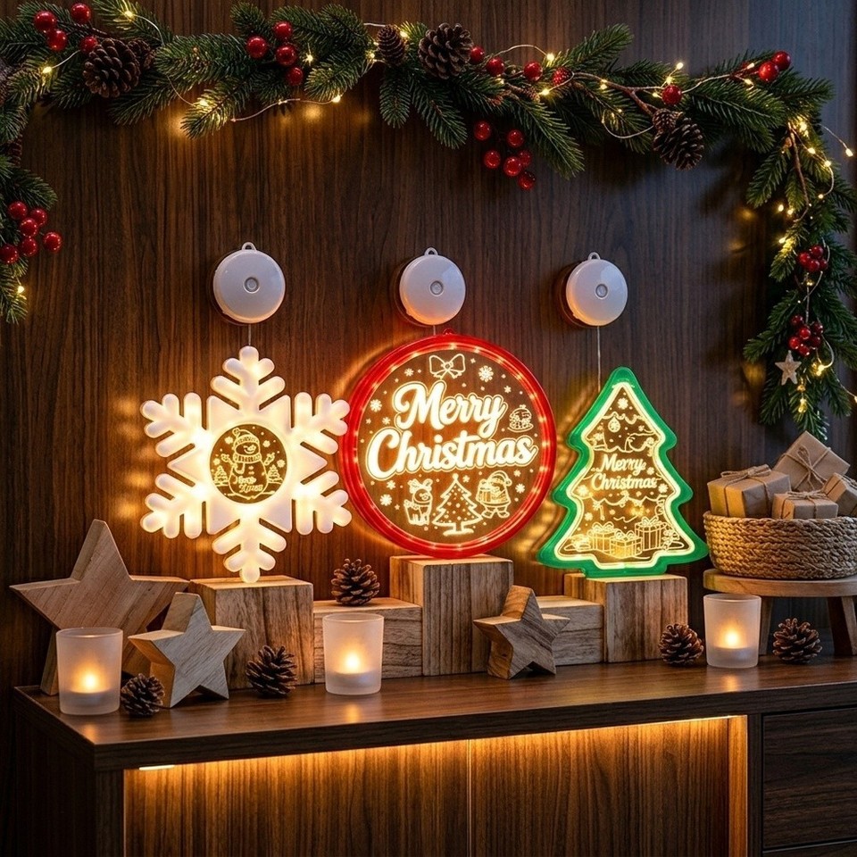 ABS Christmas Window Light LED Sign for Winter Home Shop Window