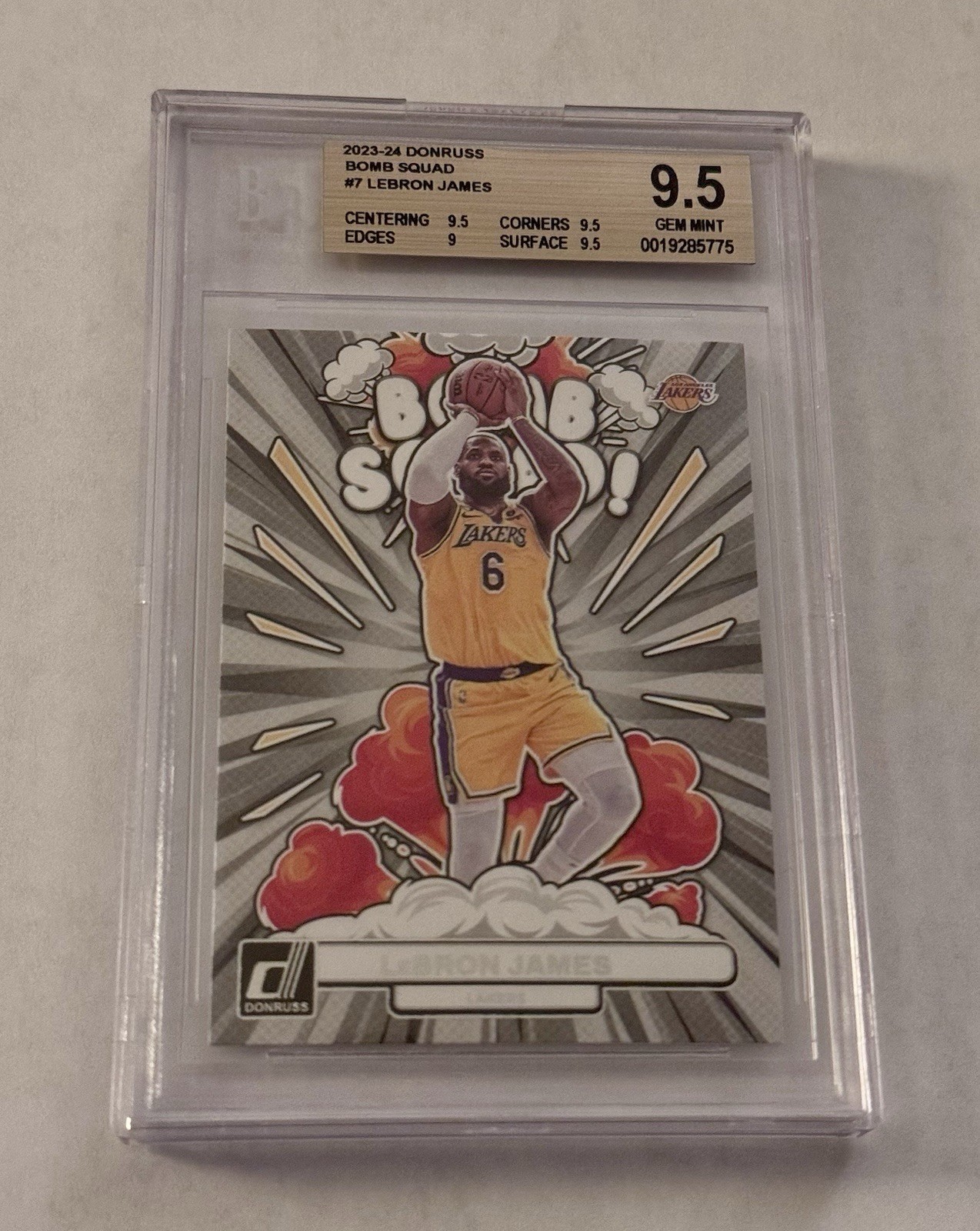 LeBron James #7 Basketball Cards 2023 Panini Donruss Bomb Squad trading card — raw and PSA graded price guide