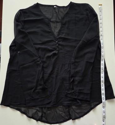 Womens Black Sheer Button Long Sleeve Blouse Top Sz XXL