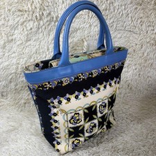 Emilio Pucci Handbag Canvas Leather All-Over Print Multicolor Silver Hardware