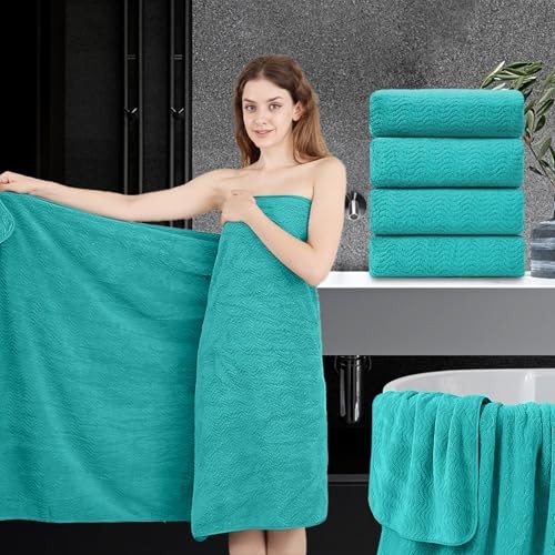 Oversized 4-Piece Bath Towel Set 35x70 Inches in Aqua Teal