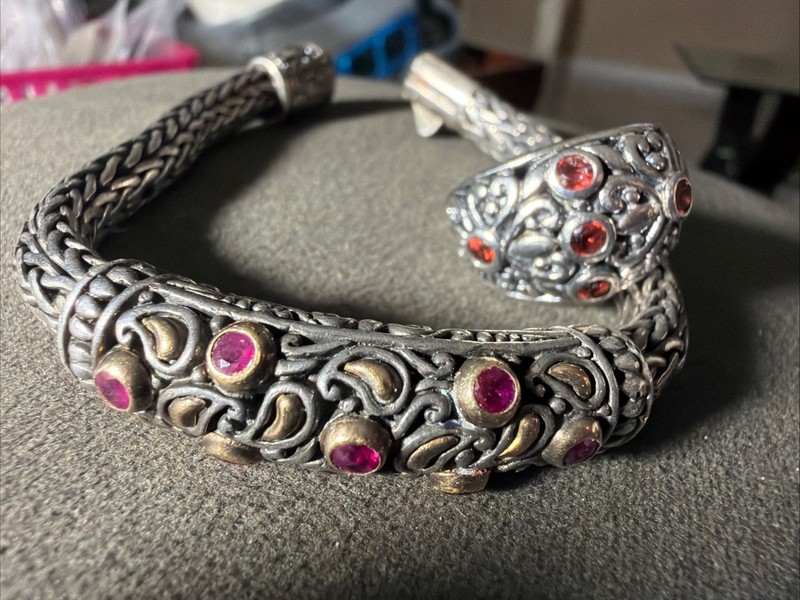 Samuel Benham BJC Sterling Silver 18Karat Gold Garnet stone Bracelet Ring Lot-NR