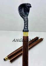 Cobra Snake Head Wooden Walking Stick Vintage Brass Handle Cane Mens Gift