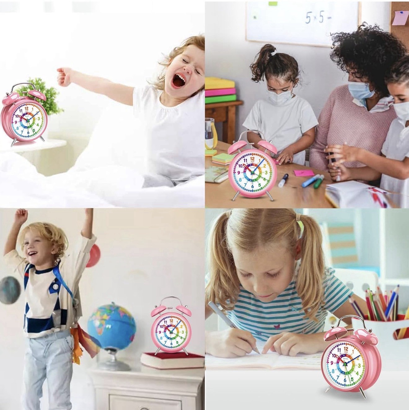 Analog Alarm Clock 4.5 Twin Bell Alarm Clock Battery Operated Pink
