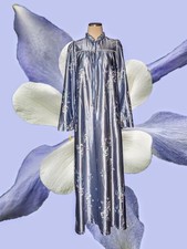 JC PENNEY Purple SATIN Floral Half Zip Nightgown FULL LENGTH Robe Women's Small