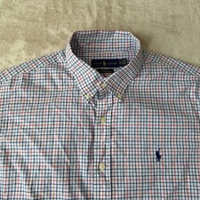 Polo Ralph Lauren Men's XL Plaid Red Blue White Dress Shirt Classic Fit Stretch