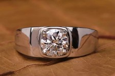 2 Ct Round Cut White Moissanite Men's Wedding Band Ring 14k White Gold Plated