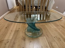 Glass Spiral Coffee Table–Sculptural Helix Base, Oval Top, Modern Designer Style