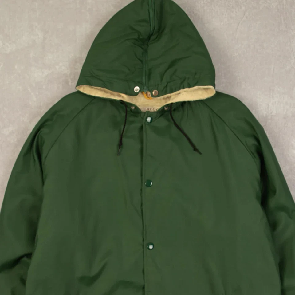 Vintage 80s Union Made Fleece Lined Hooded Jacket M Made in USA Men's Green  - Image 3 of 4