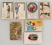 Vintage Antique Christmas Postcards Lot (7) Santa Angel Edwardian Embossed Art