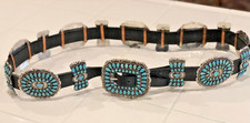 Native American Authentic Vintage Sterling Silver and Turquoise Concho Belt